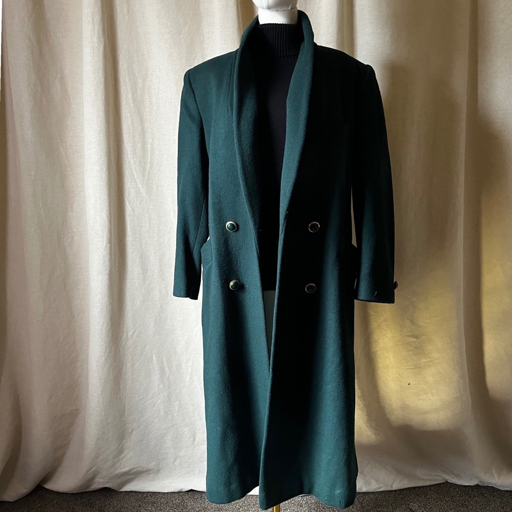 Herman Kay Petite Green Wool Coat Sz 8P Double Breasted Vintage 90s - Picture 9 of 9